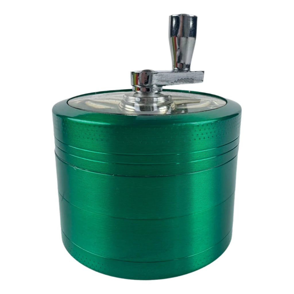 2.4" 4 PC Tobacco Herb Spice metal Grinder W/ Handle Crank Smoke Crusher Rasta Color