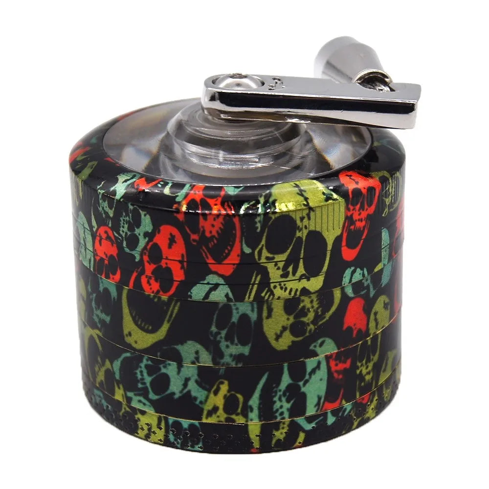 2" Tobacco Herb Spice Grinder W/ Handle Crank Smoke Metal Chromium Crusher Skull