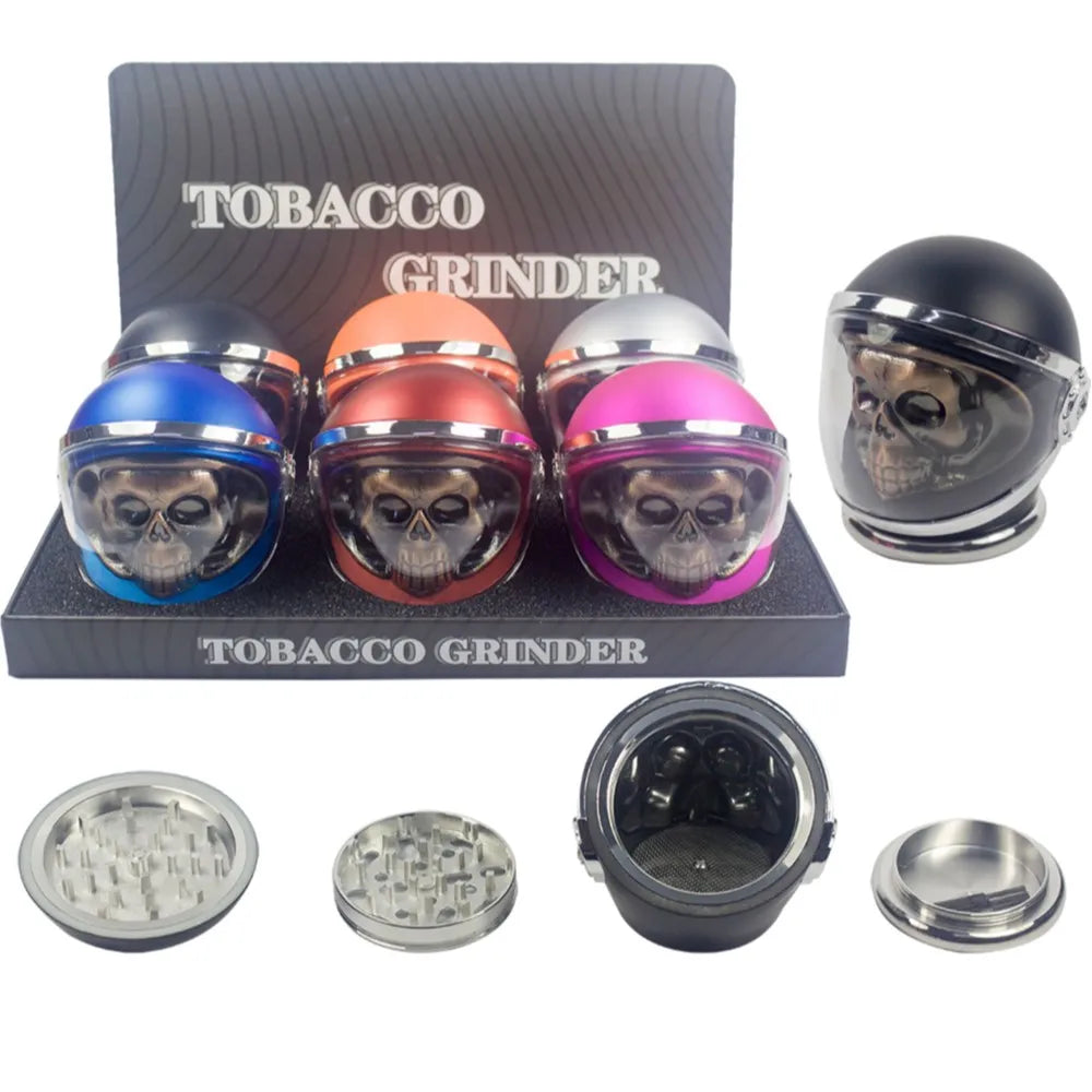2.3" 4 PC 3D Metal Skull in Helmet Tobacco Herb Spice Grinder Smoke Crusher Pink Color Good Idea for Halloween Christmas Gift