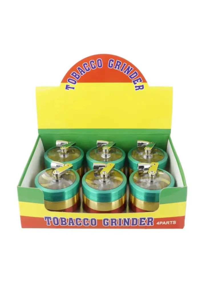 2.4" 4 PC Tobacco Herb Spice metal Grinder W/ Handle Crank Smoke Crusher Rasta Color