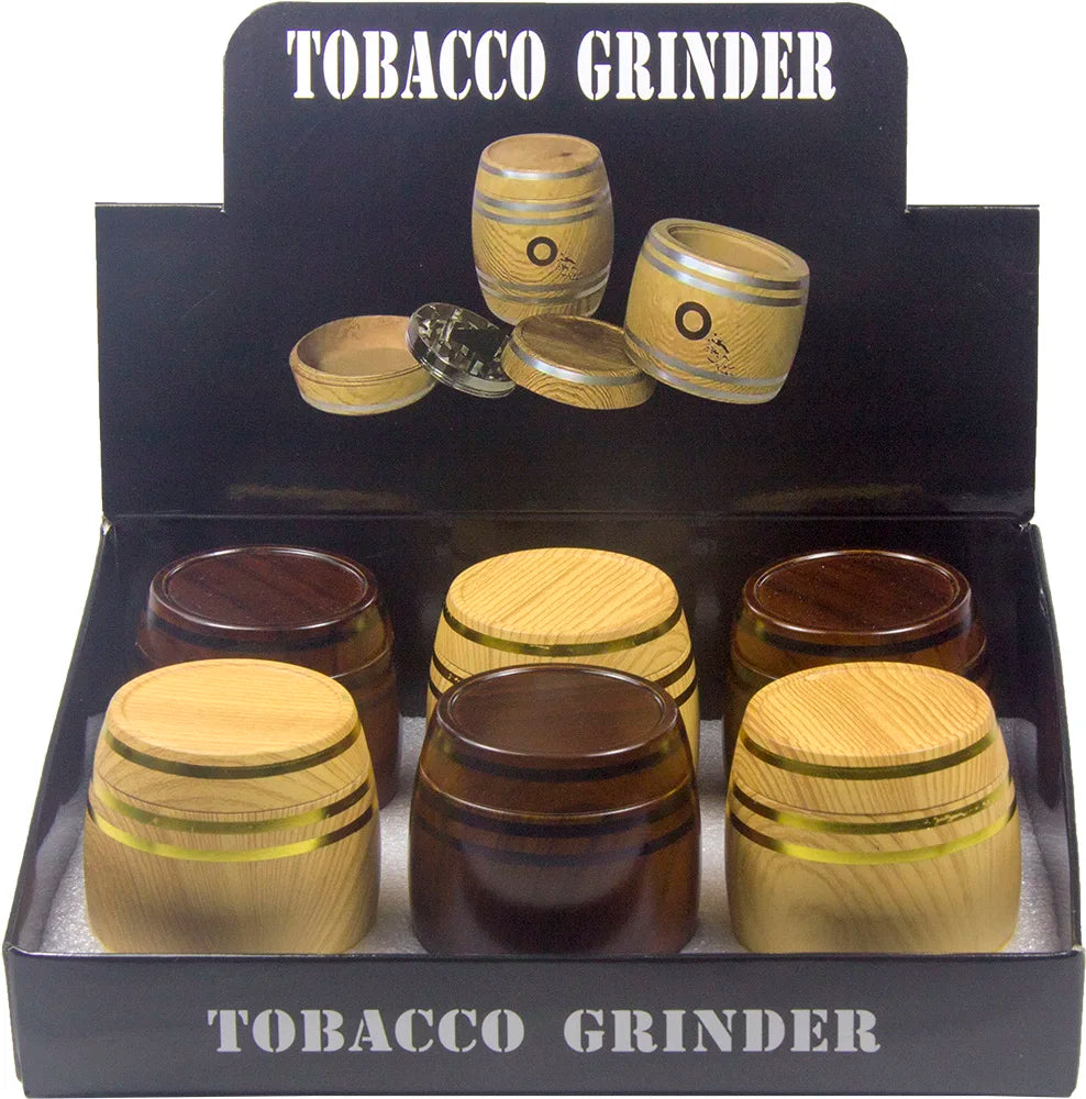 2.5" 4 PC Tobacco Herb Spice Grinder Wine Barrel Design Wooden Look Crusher