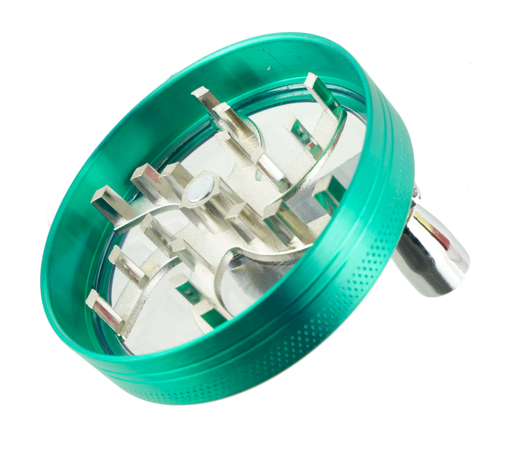2.4" 4 PC Tobacco Herb Spice metal Grinder W/ Handle Crank Smoke Crusher Rasta Color