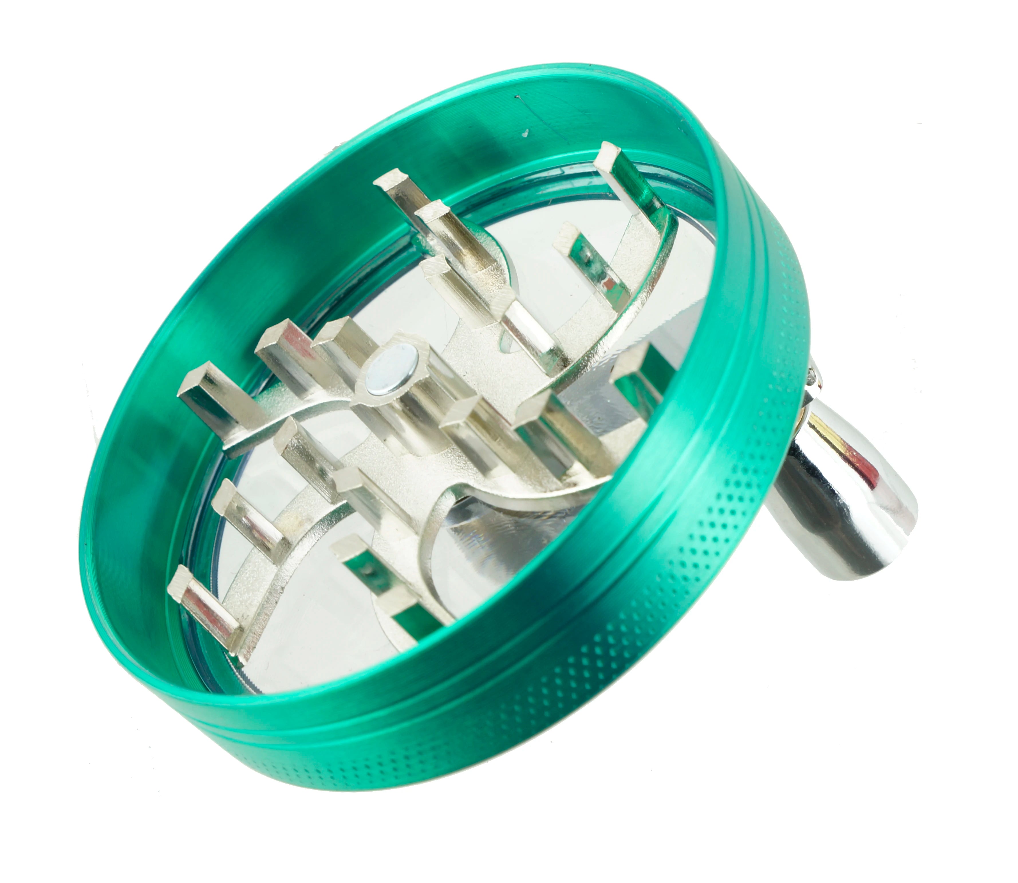 2.4" 4 PC Tobacco Herb Spice metal Grinder W/ Handle Crank Smoke Crusher Rasta Color
