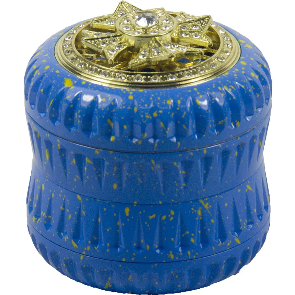 2.5" 4PC diamond Aluminum Herb Spice Tobacco Grinder Spinner on Top Luxury gold Rhinestone Diamond Metal Herb Grinder