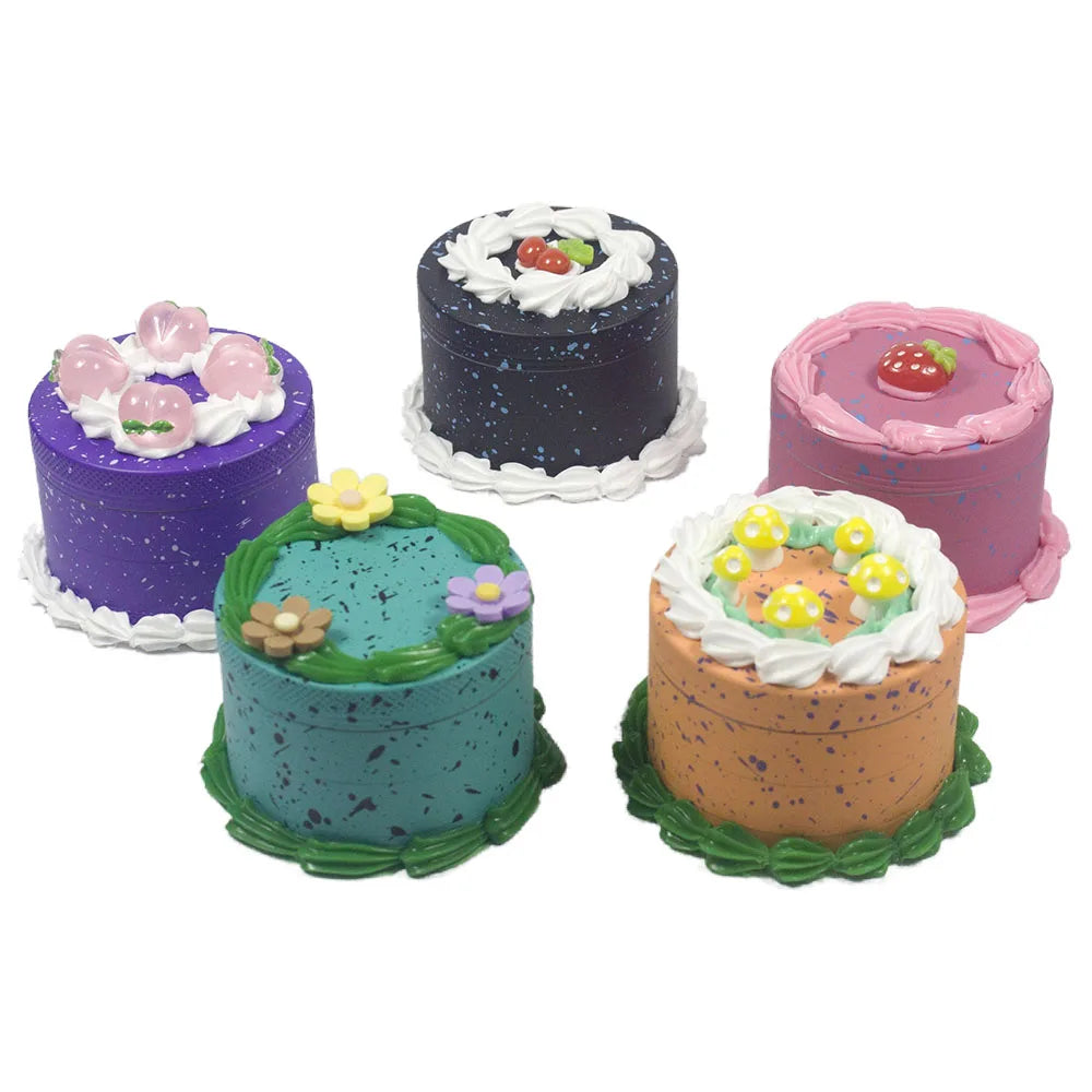 2.5" 4 PC 3D Birthday Cake with Yellow Mushrooms Design Metal Tobacco Herb Spice Grinder Smoke Crusher Orange color