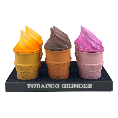 1.8" 4 Parts Fun & Whimsical Ice Cream Cone Herb Grinder 4 Layer 60mm Zinc Alloy Grinder with Silicone Cone Design Herb Grinder
