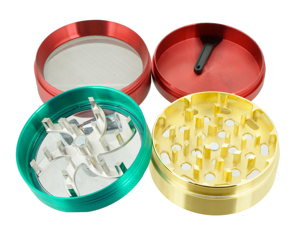 2.4" 4 PC Tobacco Herb Spice metal Grinder W/ Handle Crank Smoke Crusher Rasta Color