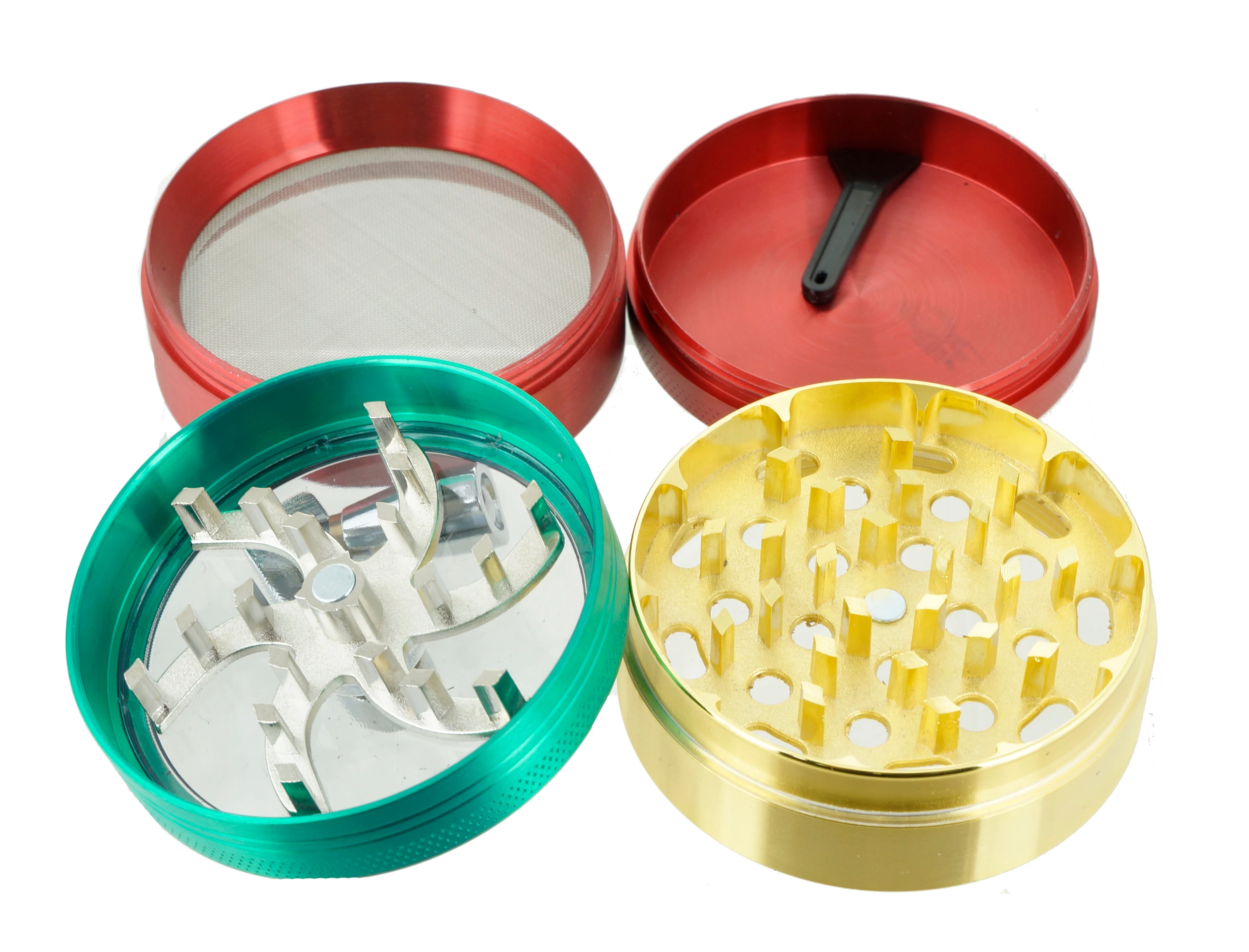 2.4" 4 PC Tobacco Herb Spice metal Grinder W/ Handle Crank Smoke Crusher Rasta Color