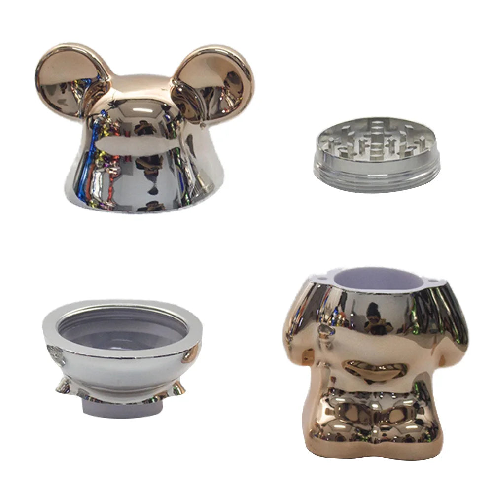 5.5"H Herb Grinders Metal for Smoking 4Layers Colorful Metallic Bear Tobacco Herb Spice Dry Herbal Crusher Birthday Gift