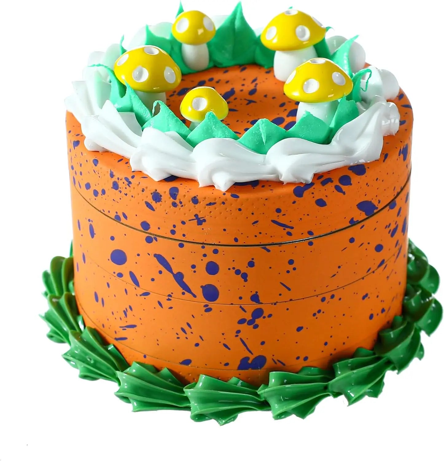 2.5" 4 PC 3D Birthday Cake with Yellow Mushrooms Design Metal Tobacco Herb Spice Grinder Smoke Crusher Orange color