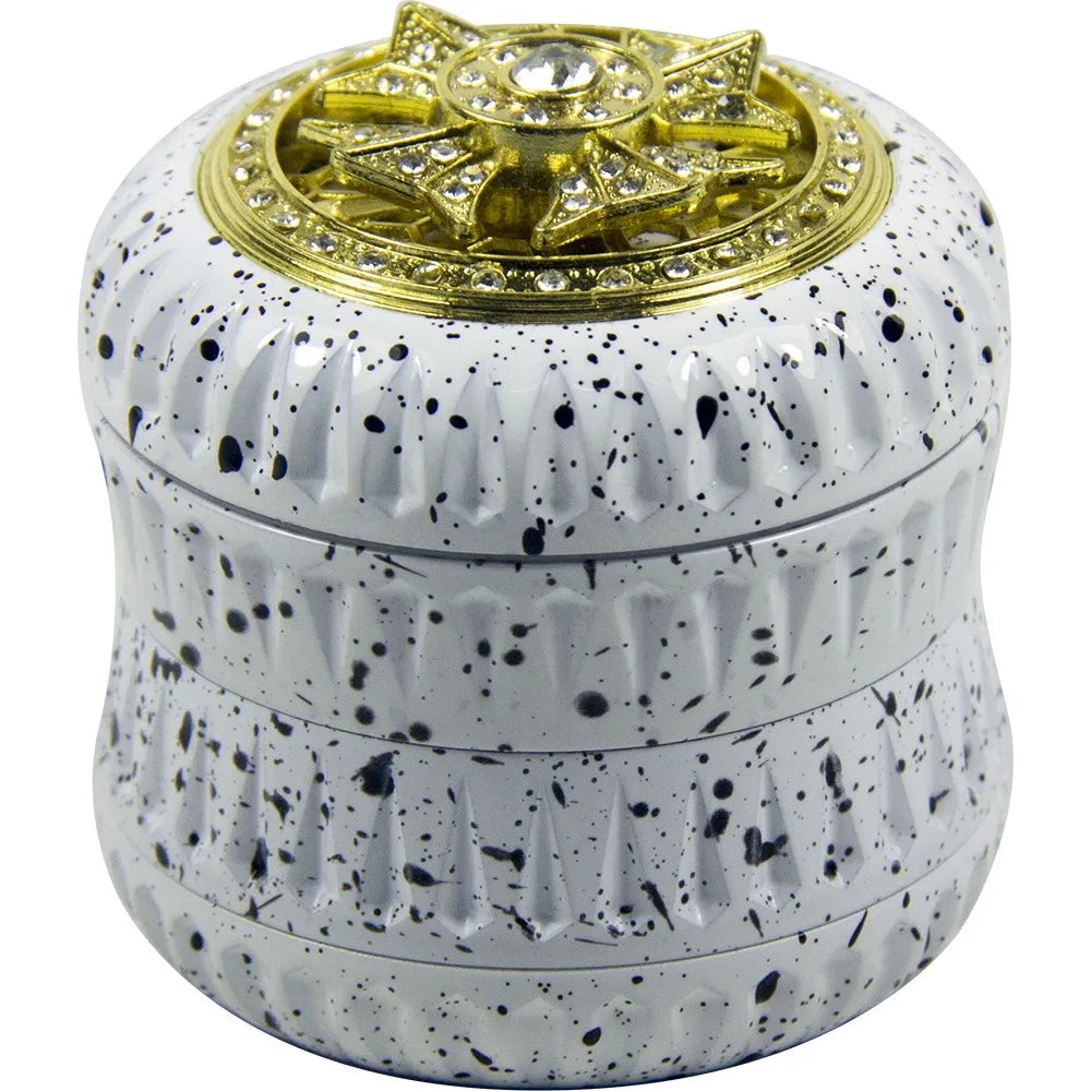 2.5" 4PC diamond Aluminum Herb Spice Tobacco Grinder Spinner on Top Luxury gold Rhinestone Diamond Metal Herb Grinder