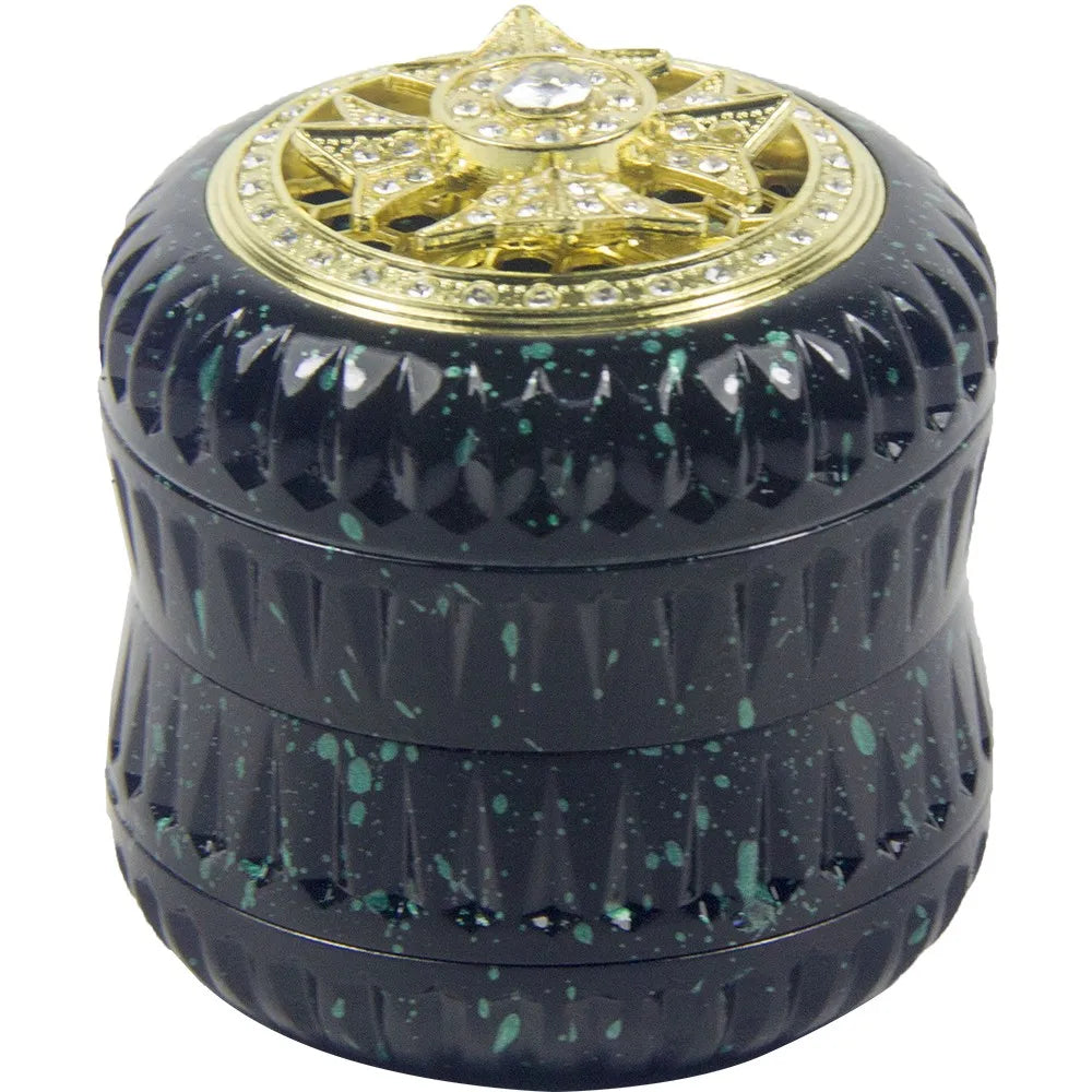 2.5" 4PC diamond Aluminum Herb Spice Tobacco Grinder Spinner on Top Luxury gold Rhinestone Diamond Metal Herb Grinder