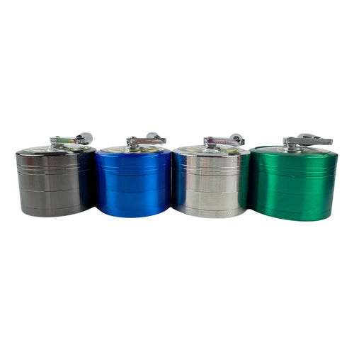 2.4" 4 PC Tobacco Herb Spice metal Grinder W/ Handle Crank Smoke Crusher Rasta Color