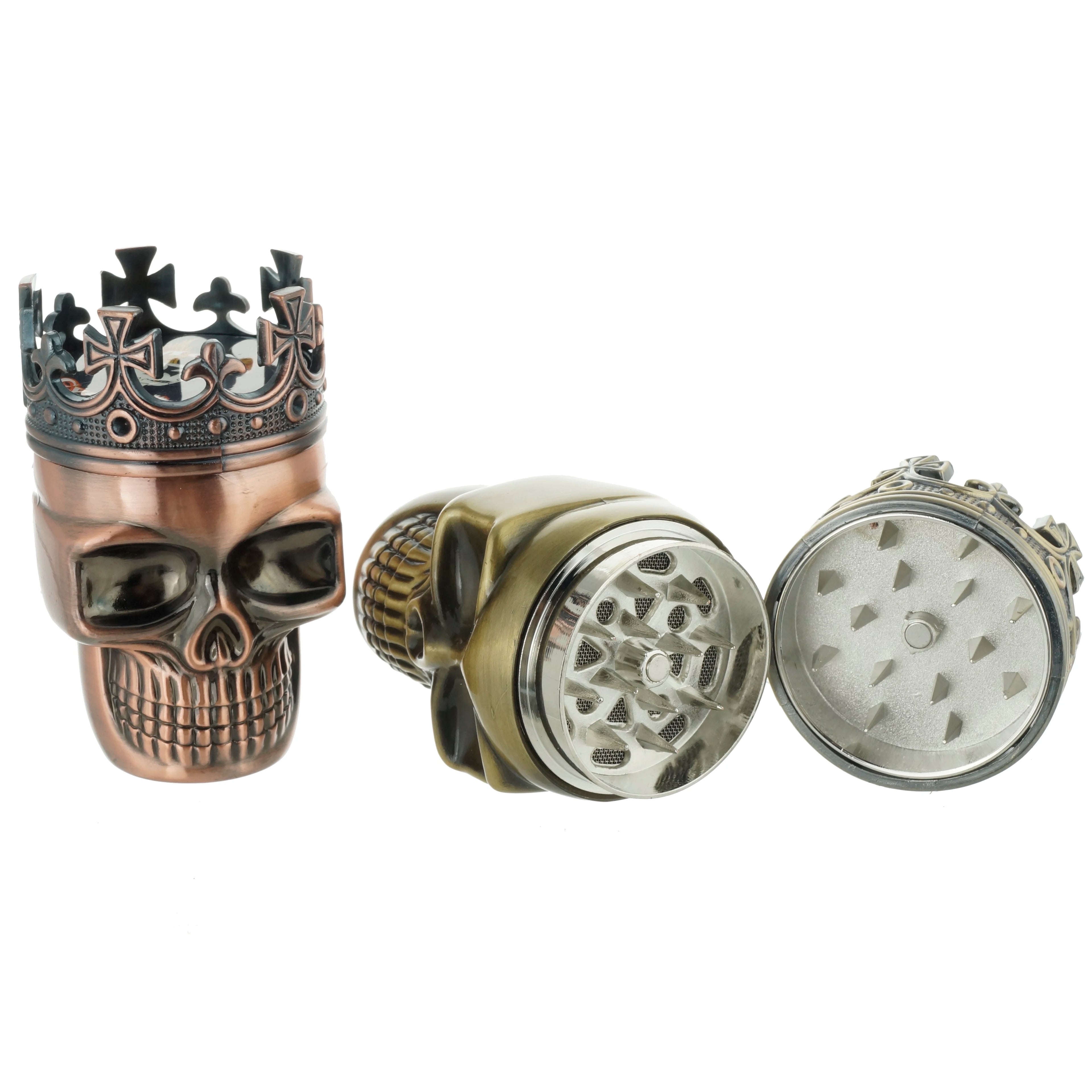 3 Piece Skull Metal Tobacco Herb Spice Grinder Bronze Punk King Skeleton 3D Skull Smoke Crusher Copper Color