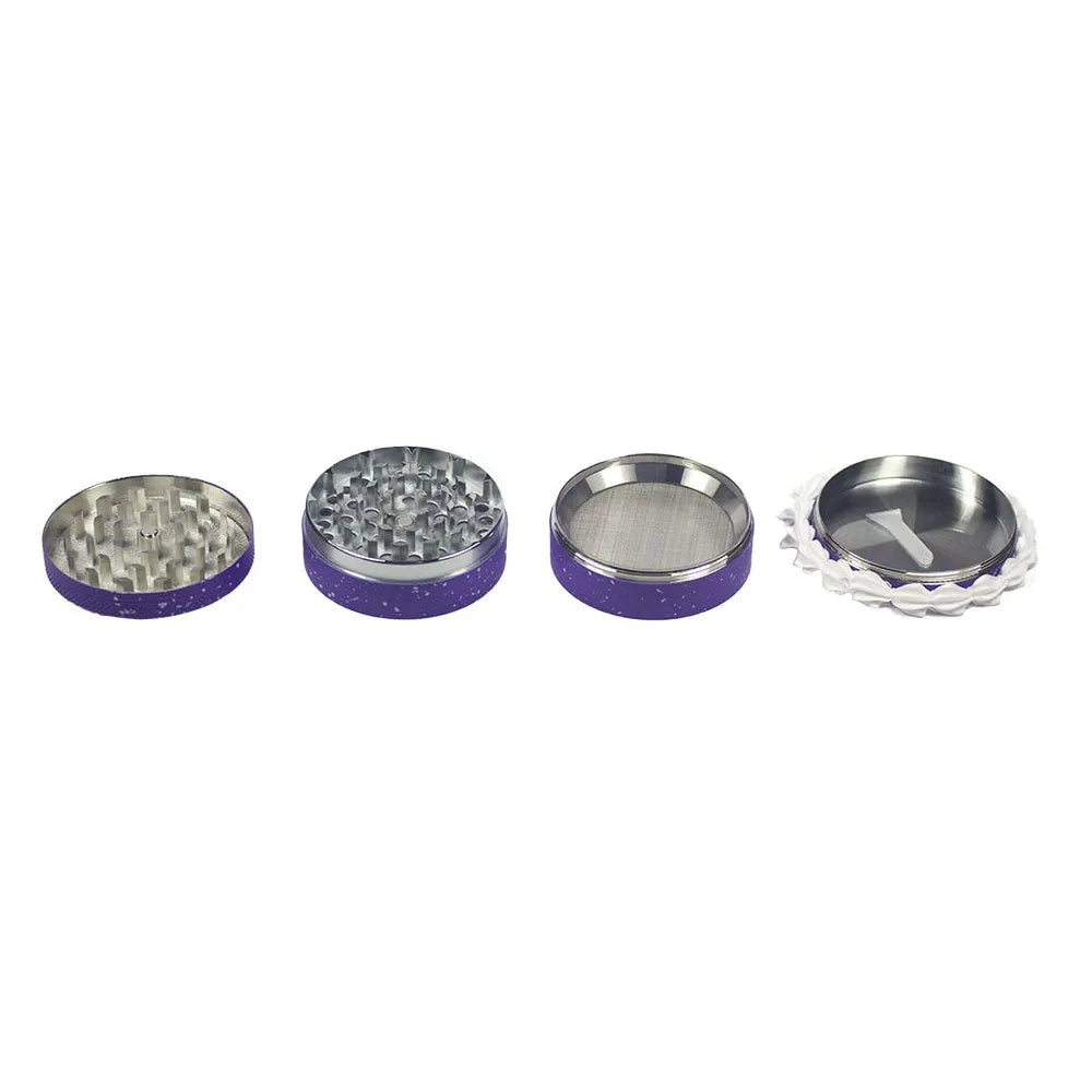 2.5" 4 PC 3D Birthday Cake with Yellow Mushrooms Design Metal Tobacco Herb Spice Grinder Smoke Crusher Orange color