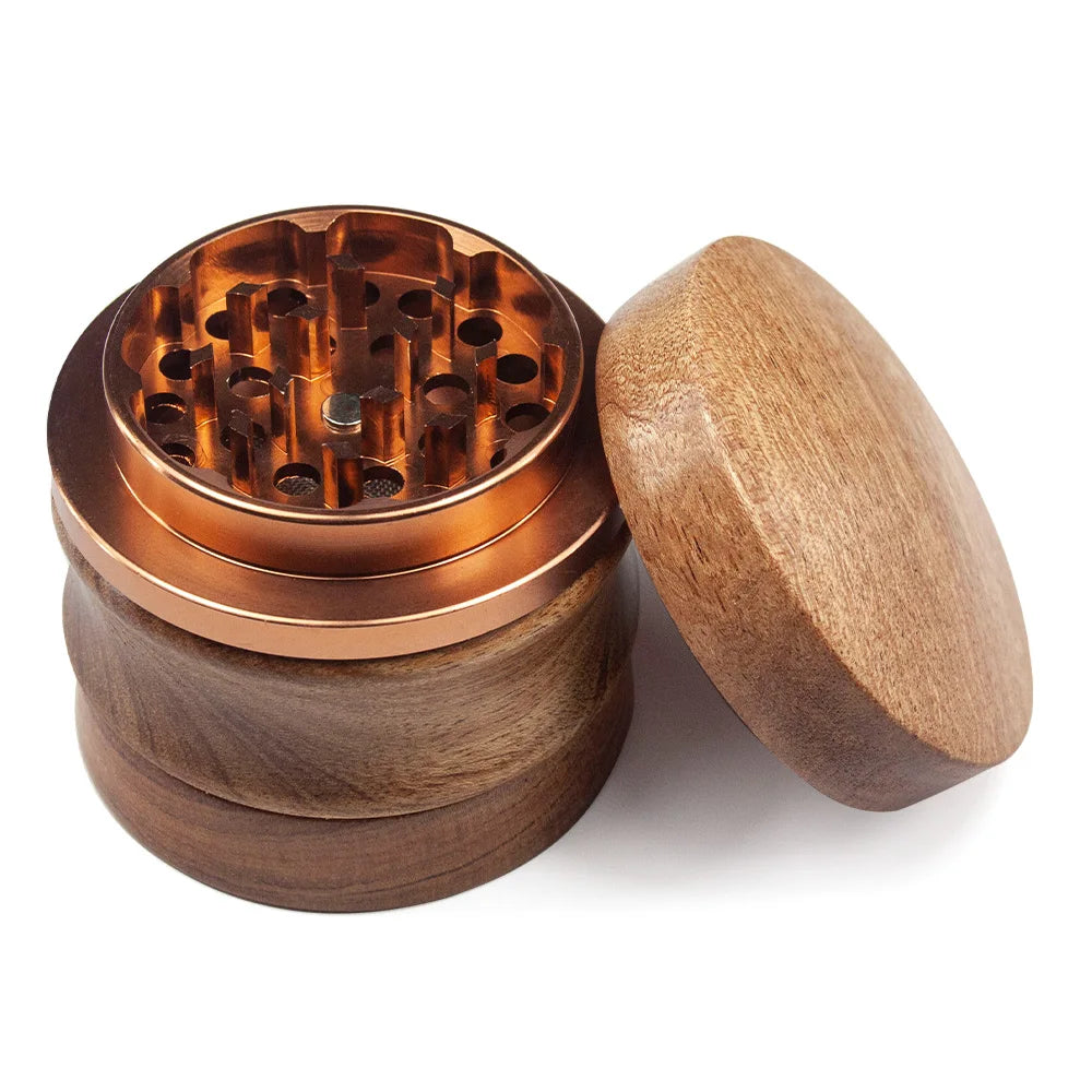 2.4" Wooden Herb Grinder 4 Piece with Metal Teeth Durable Manual Spice Crusher