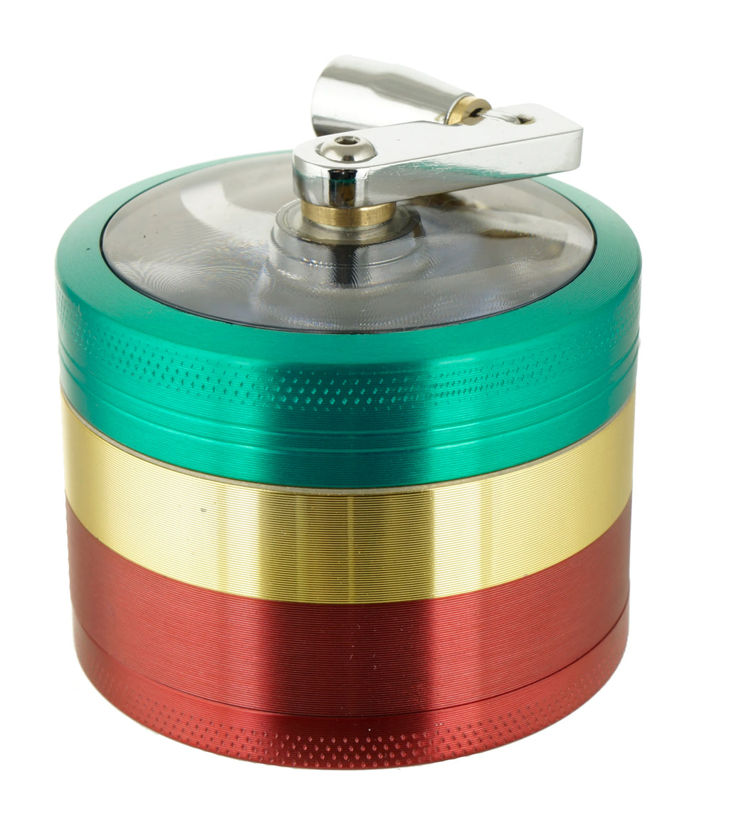 2.4" 4 PC Tobacco Herb Spice metal Grinder W/ Handle Crank Smoke Crusher Rasta Color