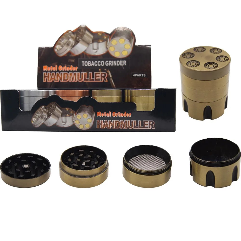 1.5" 4 Parts Revolver Bullet Tobacco Spice Herb Mill Grinder Pewter Metal Color