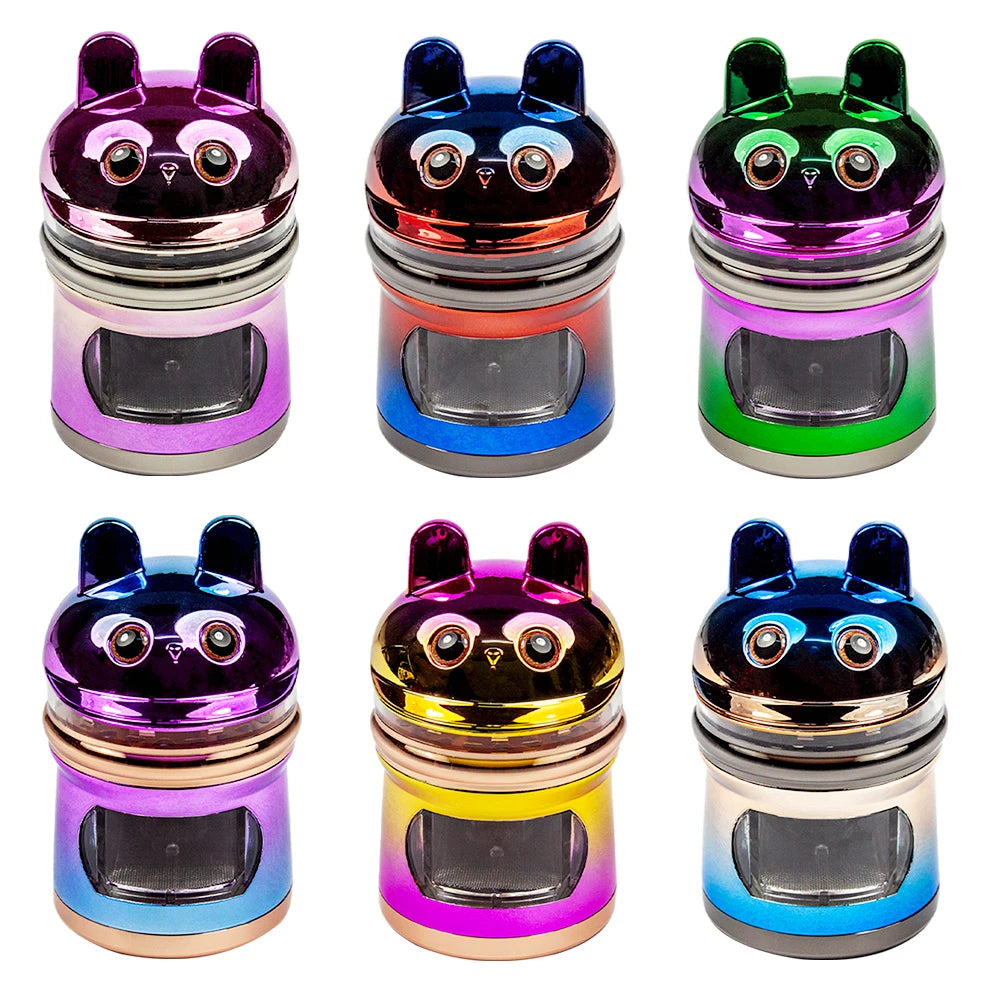 2.44''' 4 Layer Metal Spice Herb Cute Rabbit Grinder with Side Drawer Manual Herb, Salt, and Pepper Tobacco Crusher Gift for Man