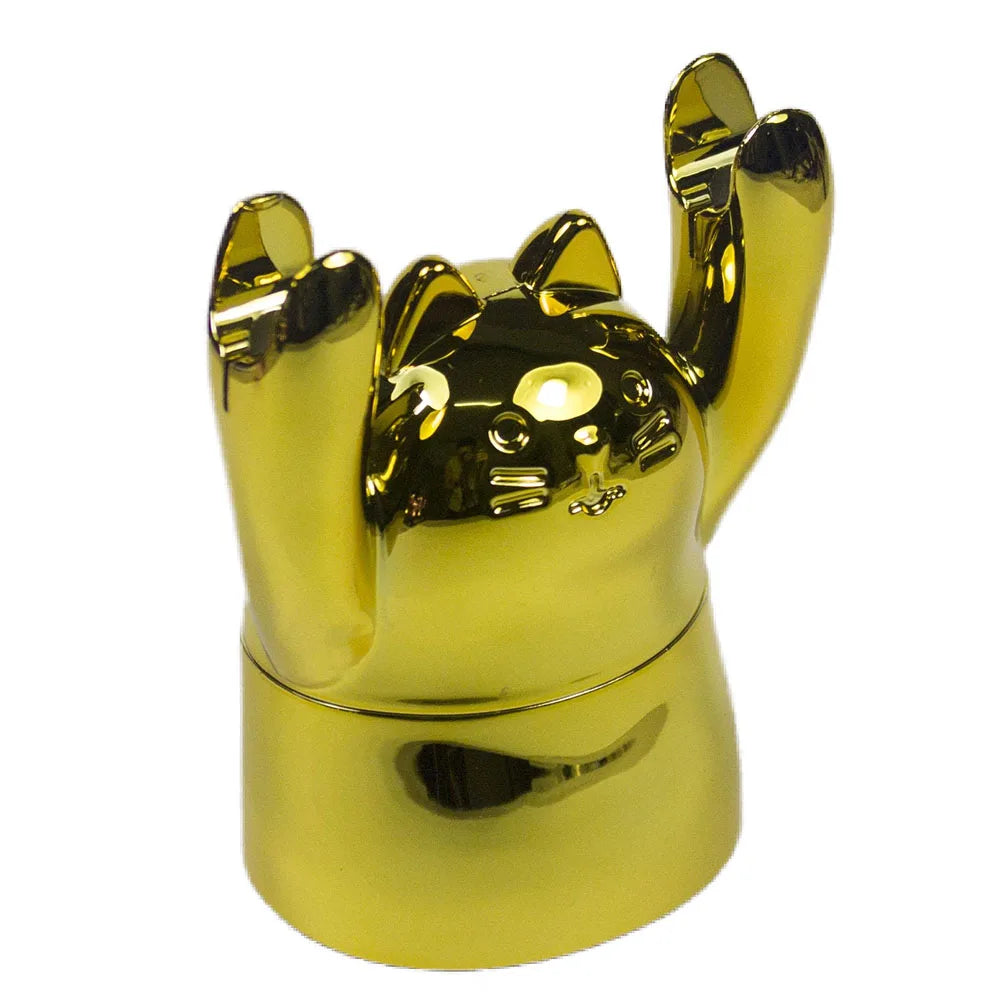 1.5" Tobacco Herb Grinder Spice Herbal 4 PC Smoke Crusher 3D Cat Hands up Holder Golden pig