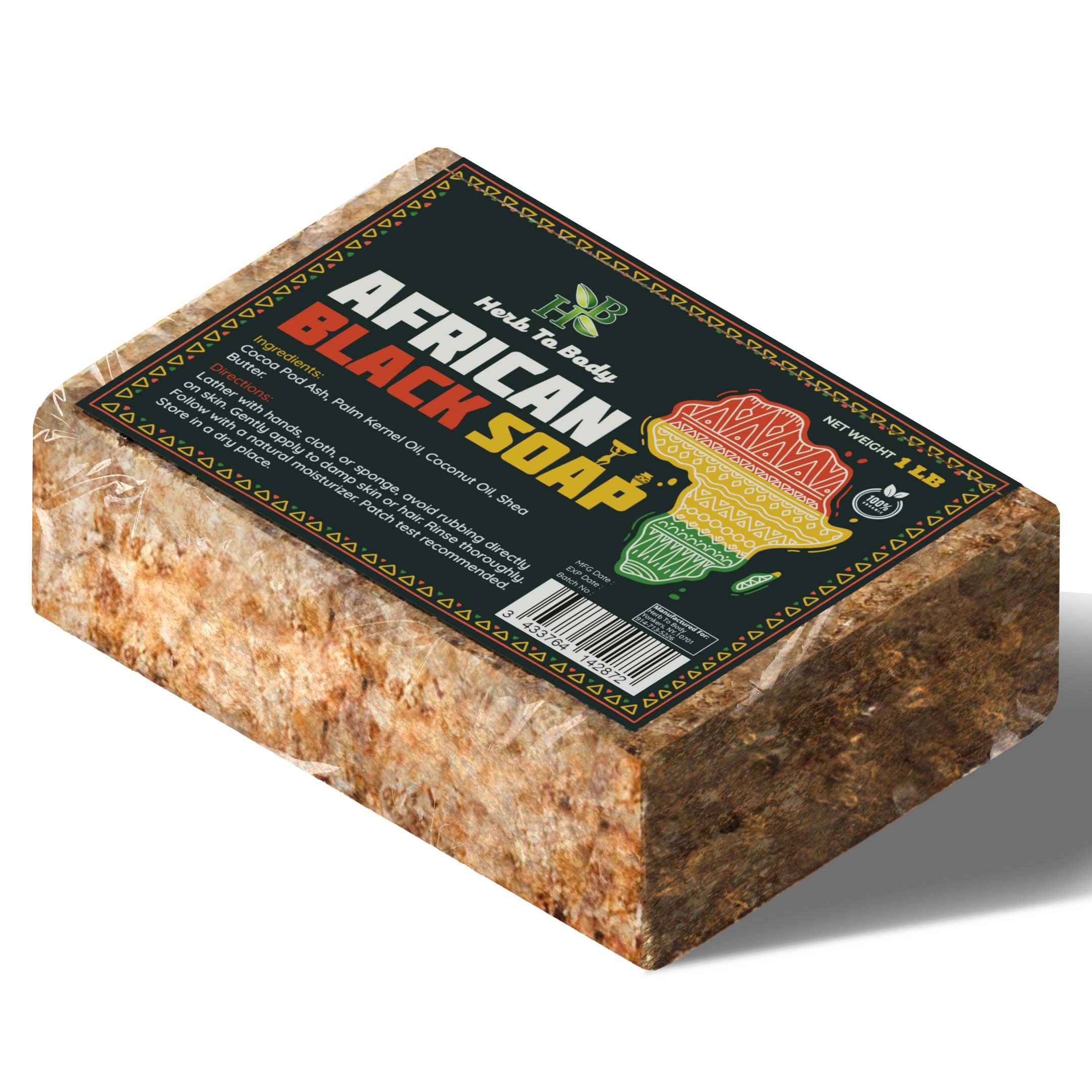 Herb to Body Authentic African Black Soap 1lb Bar