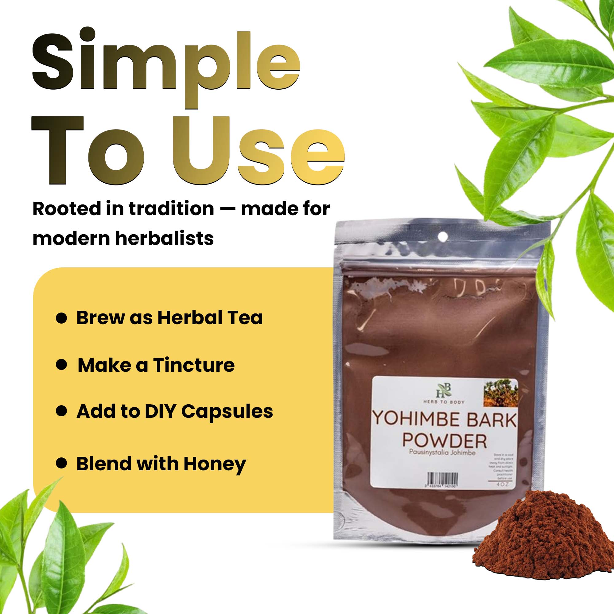 Herb To Body Yohimbe Bark Powder Wild Harvested Fine Ground