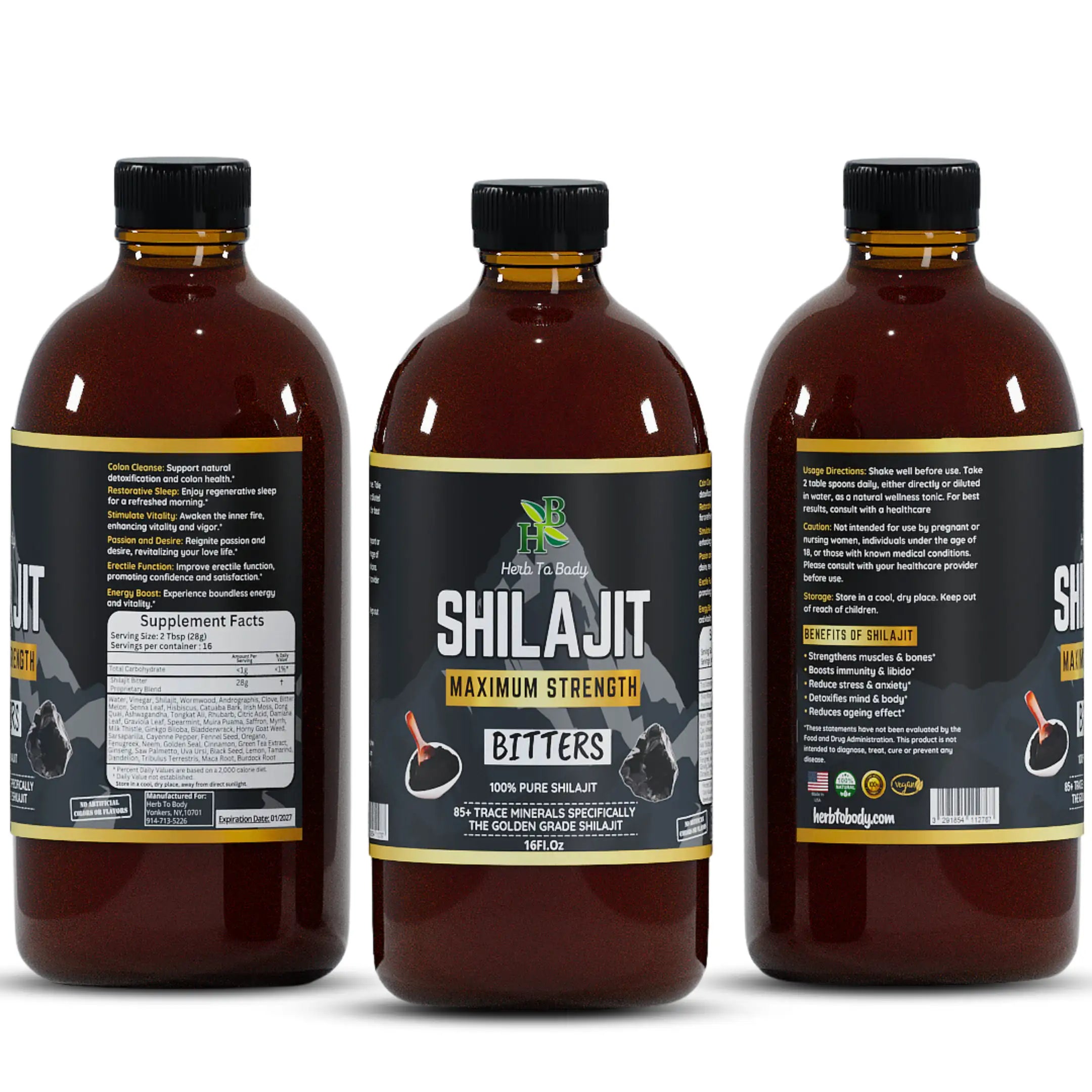 Herb to Body Shilajit Bitter Liquid Supplement 16oz