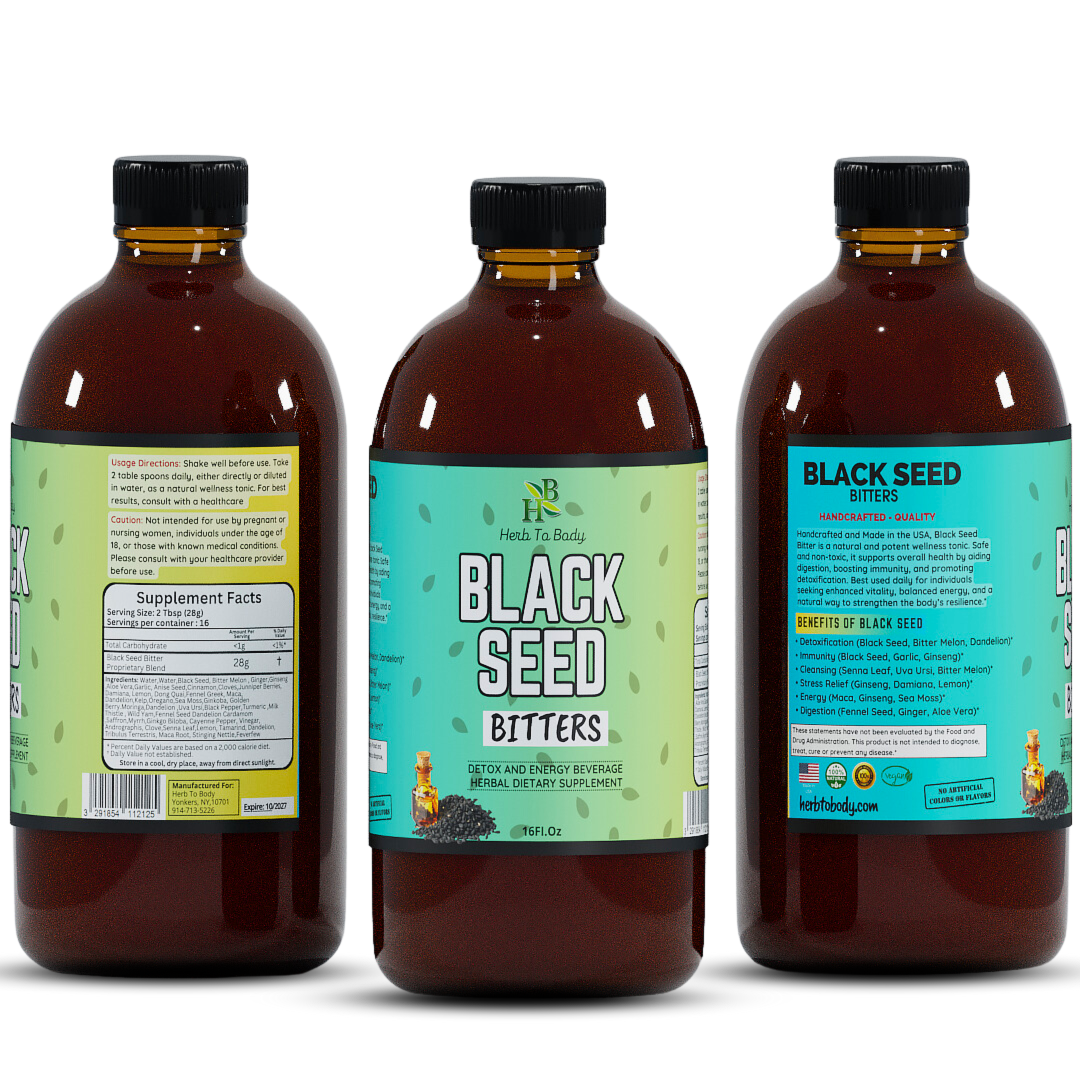Herb To Body Black Seed Bitters Liquid Herbal Tonic 16 fl oz