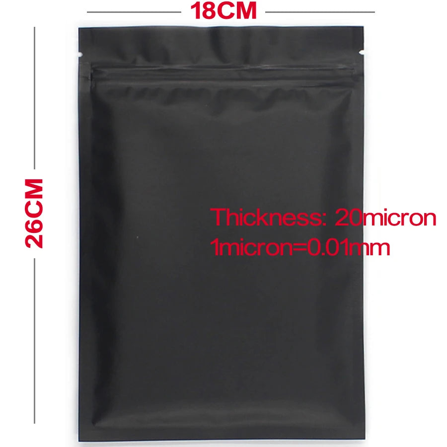 50pcs Matte Black White Heat Sealable Plastic Flat Mouth Ziplock Packaging Bag Smell Proof Aluminum Foil Mylar Ziplock Bags