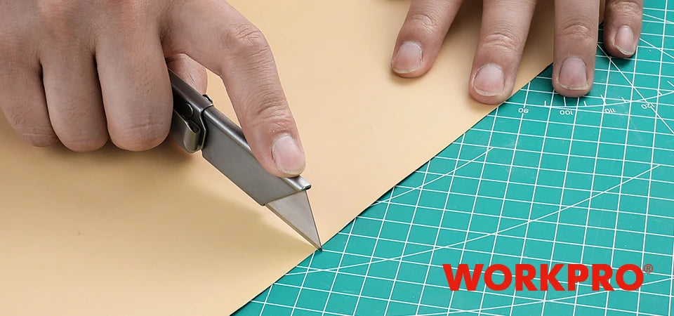 WORKPRO 3pcs Folding Utility Knife Stainless Steel Quick Realse Pocket Knife with Belt Clip Sharp Blade General-Purpose Cutting