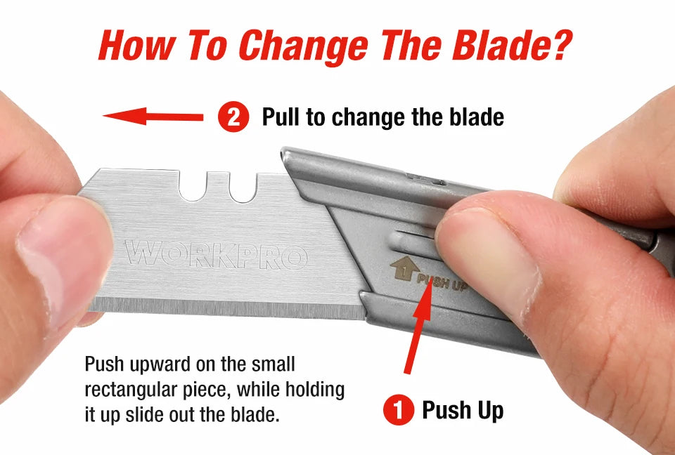 WORKPRO 3pcs Folding Utility Knife Stainless Steel Quick Realse Pocket Knife with Belt Clip Sharp Blade General-Purpose Cutting