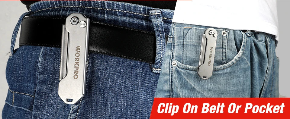 WORKPRO 3pcs Folding Utility Knife Stainless Steel Quick Realse Pocket Knife with Belt Clip Sharp Blade General-Purpose Cutting