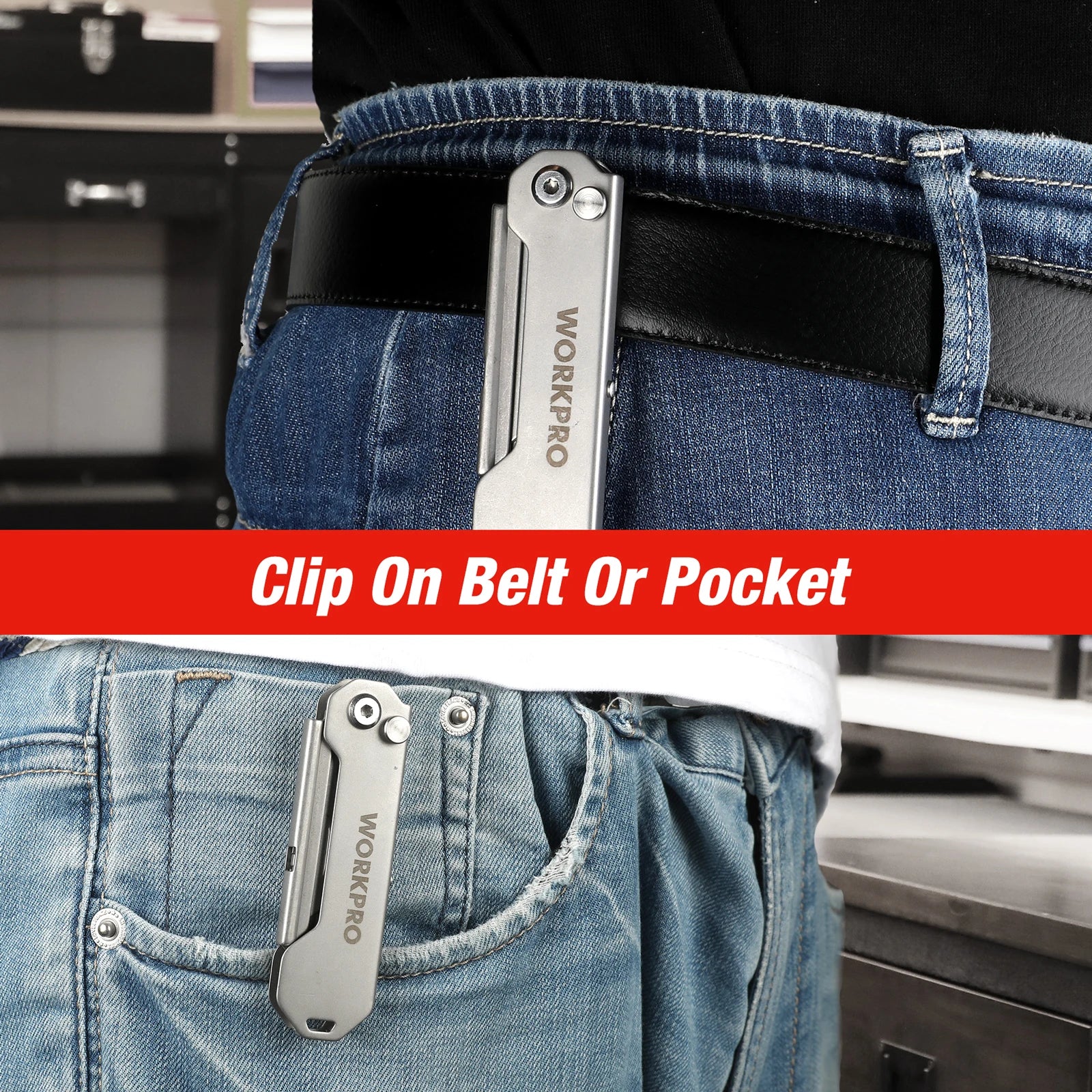 WORKPRO 3pcs Folding Utility Knife Stainless Steel Quick Realse Pocket Knife with Belt Clip Sharp Blade General-Purpose Cutting