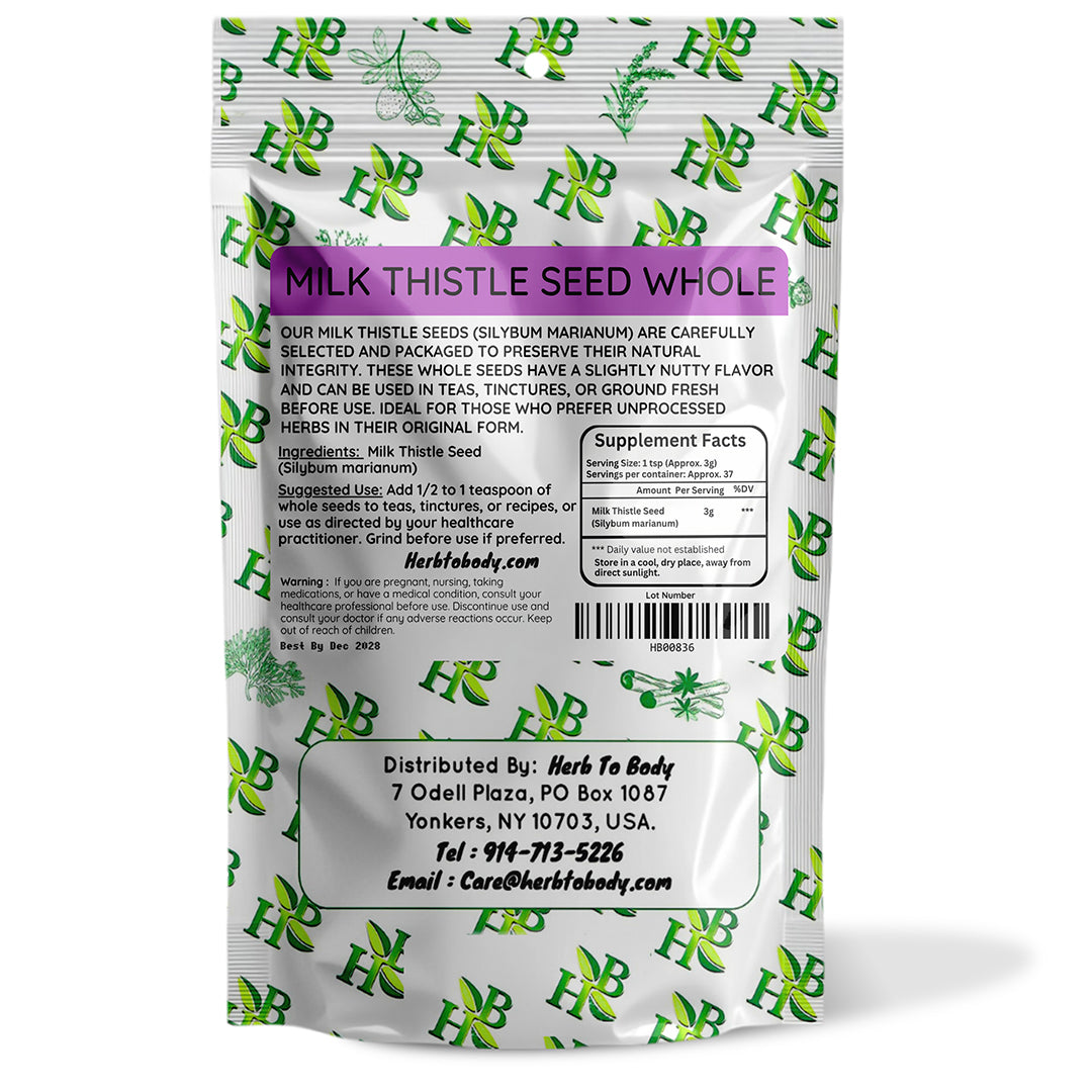Herb To Body Milk Thistle Whole Seeds 4oz Botanical Supplement