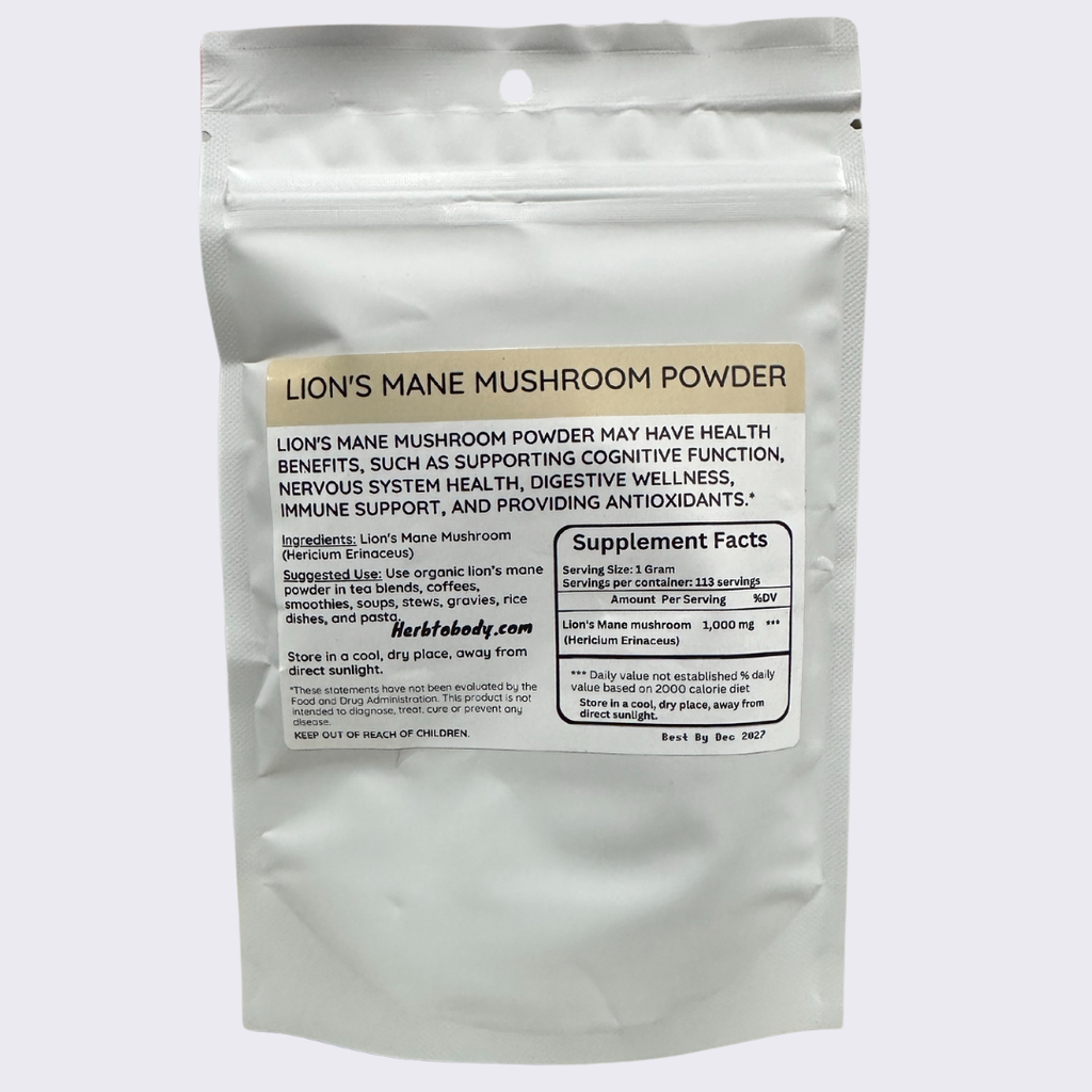 Herb to Body Lion's Mane Mushroom Powder Dietary Supplement