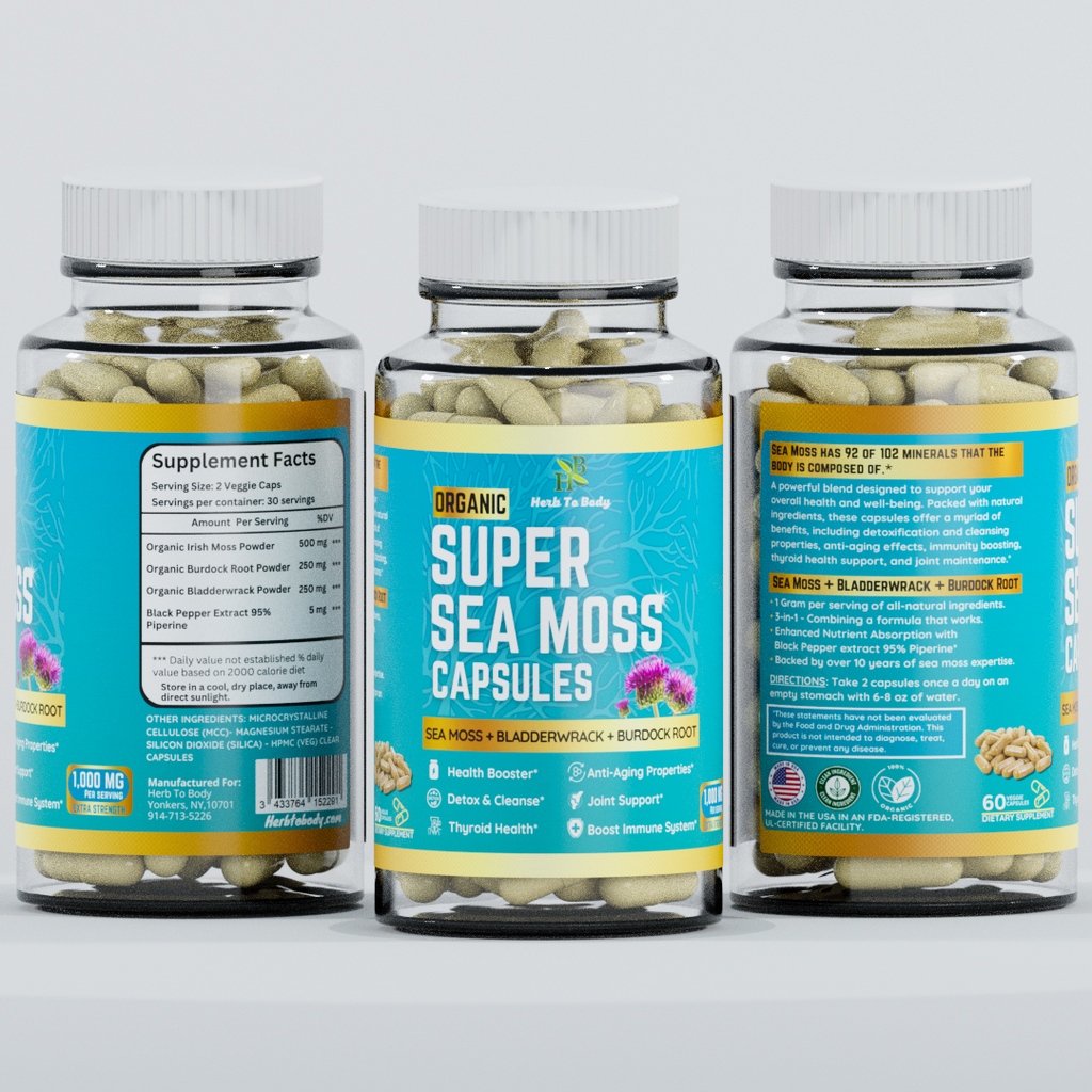 Herb To Body Organic Super Sea Moss Capsules 60 Count
