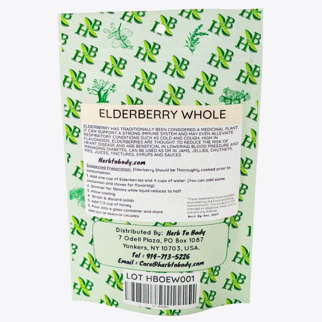Herb To Body Organic Whole Dried Elderberries Sambucus Nigra