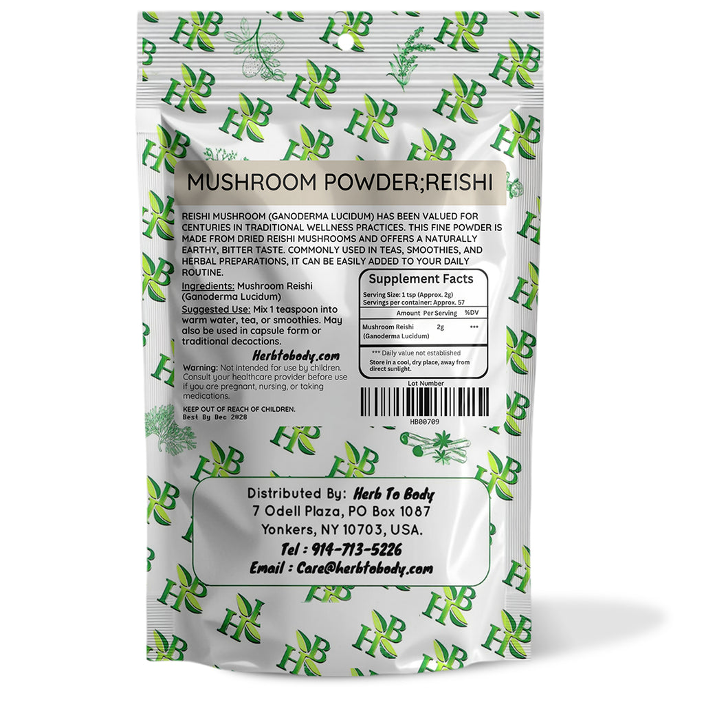 Herb to Body Reishi Mushroom Powder Dual-Extracted Adaptogenic Supplement