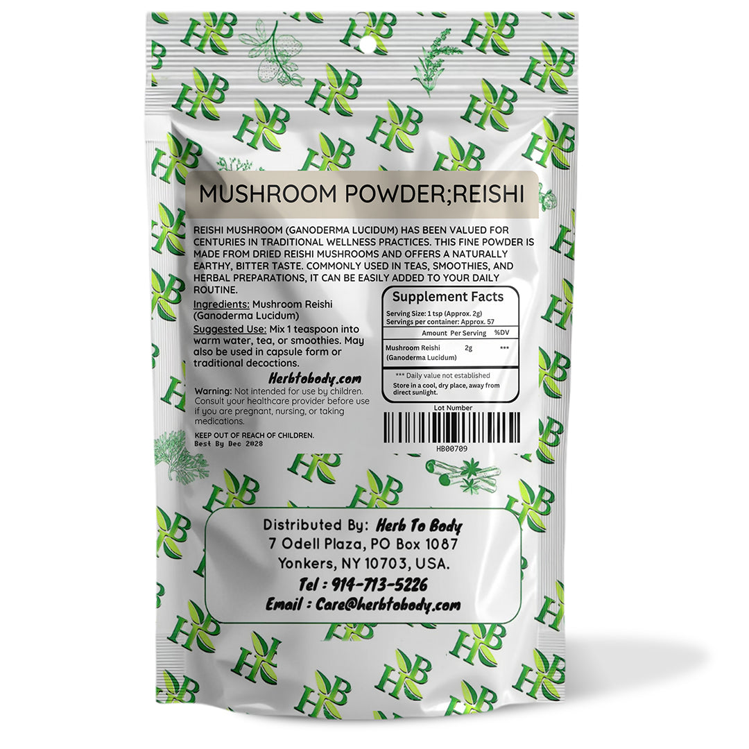 Herb to Body Reishi Mushroom Powder Dual-Extracted Adaptogenic Supplement