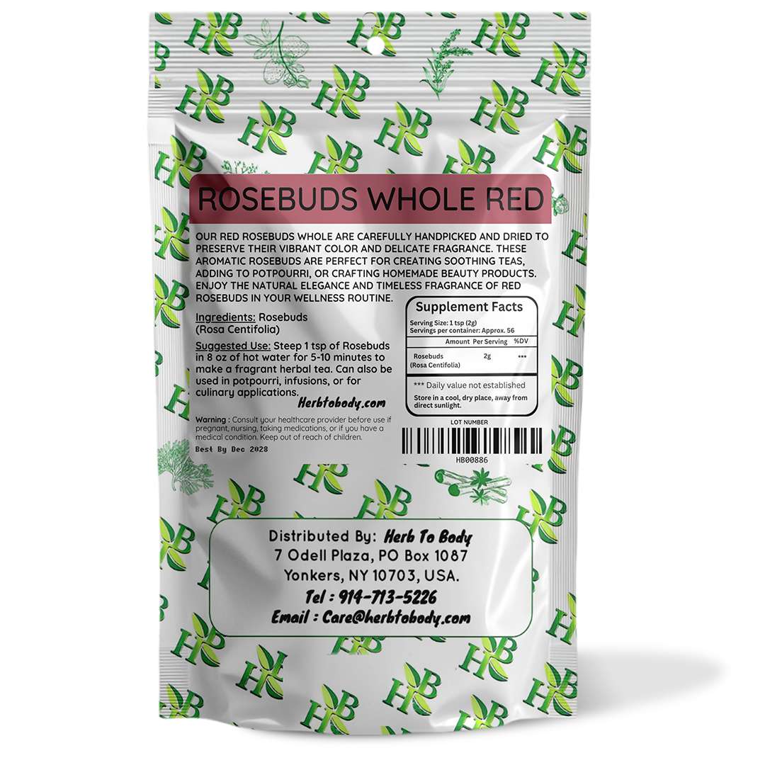 Herb To Body Whole Red Dried Rosebuds Herbal Tea 4oz