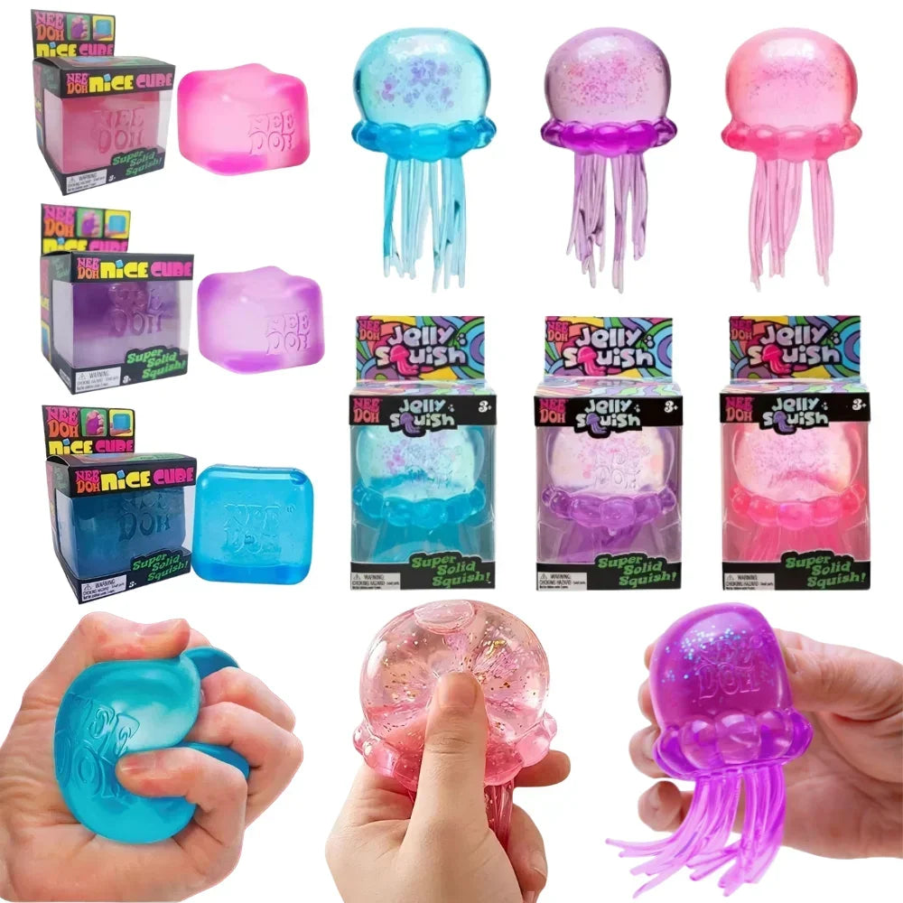 @ Trending Nee Doh Jellyfish & Cube Squish Toy, Soft Jelly Squeeze Stress Relief Fidget Toy, Sensory NeeDoh for Kids & Adults ##