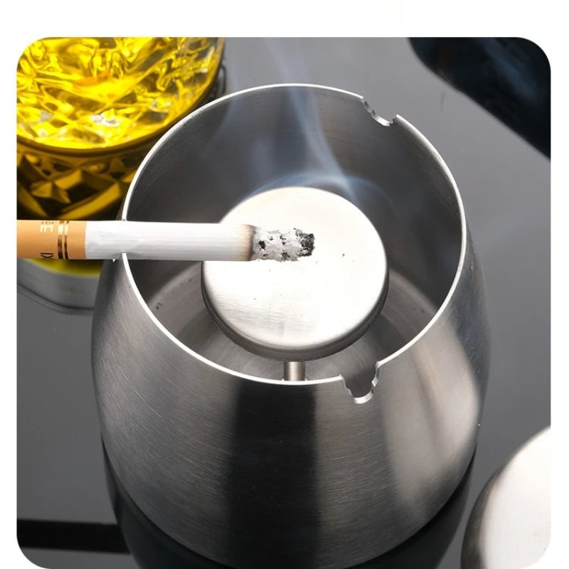 Portable Stainless Steel Ashtray U Groove, Creative Cigar Ashtrays with Cover, Windproof Smokeless Ashtray for Household Hotel