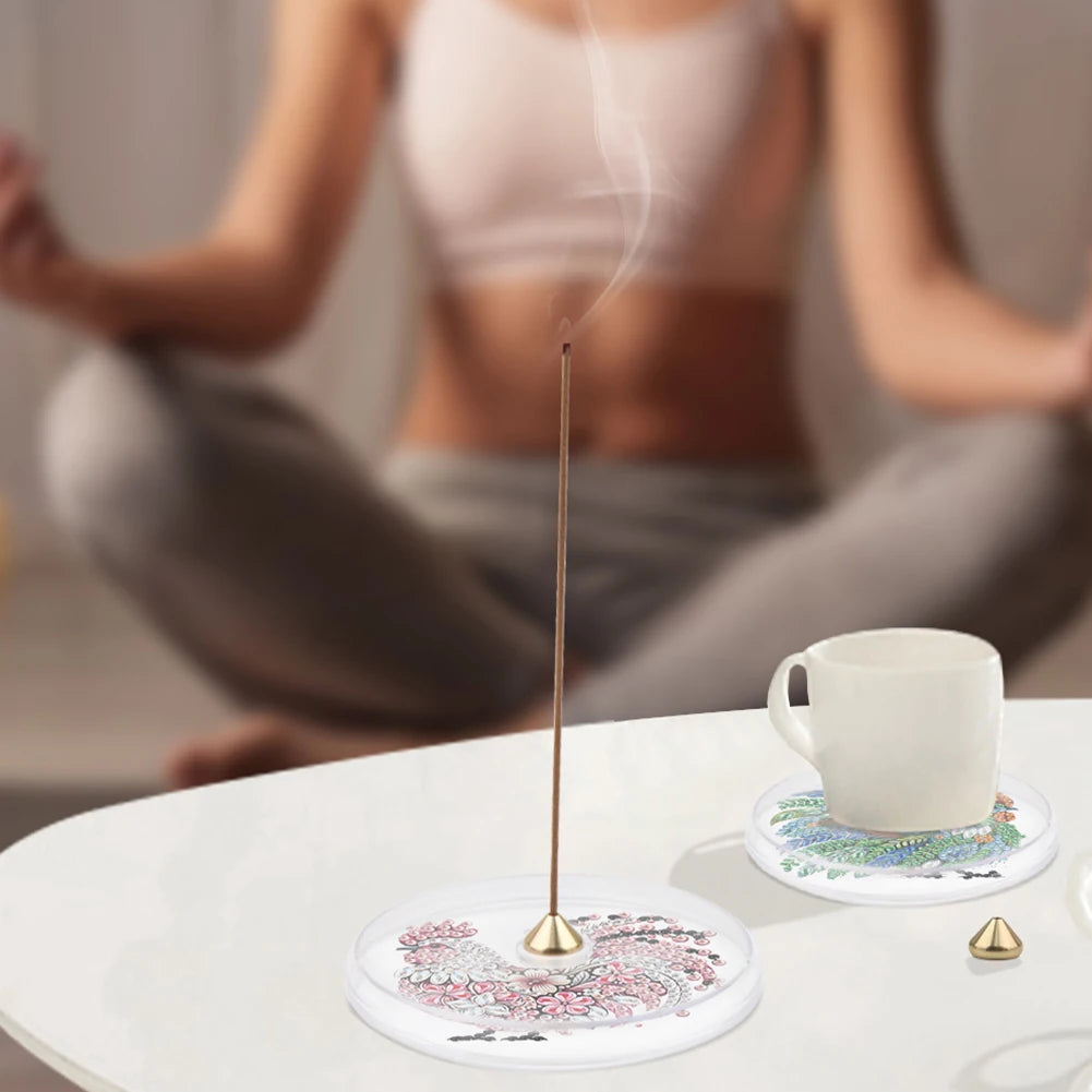 2Pcs Acrylic Special Shaped Colorful Pattern 5D DIY Diamond Art Incense Holder Diamond Painting Aroma Stand for Yoga Meditation