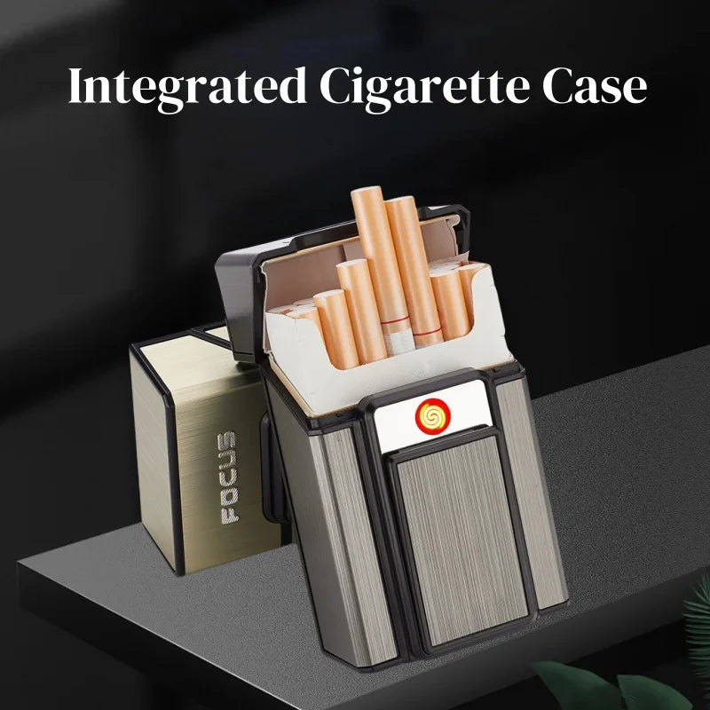 Cigarette Case with Lighter USB Rechargeable Windproof Tungsten Coil Igniter Holder Fits Soft & Hard Packs Holds 20 Cigarettes