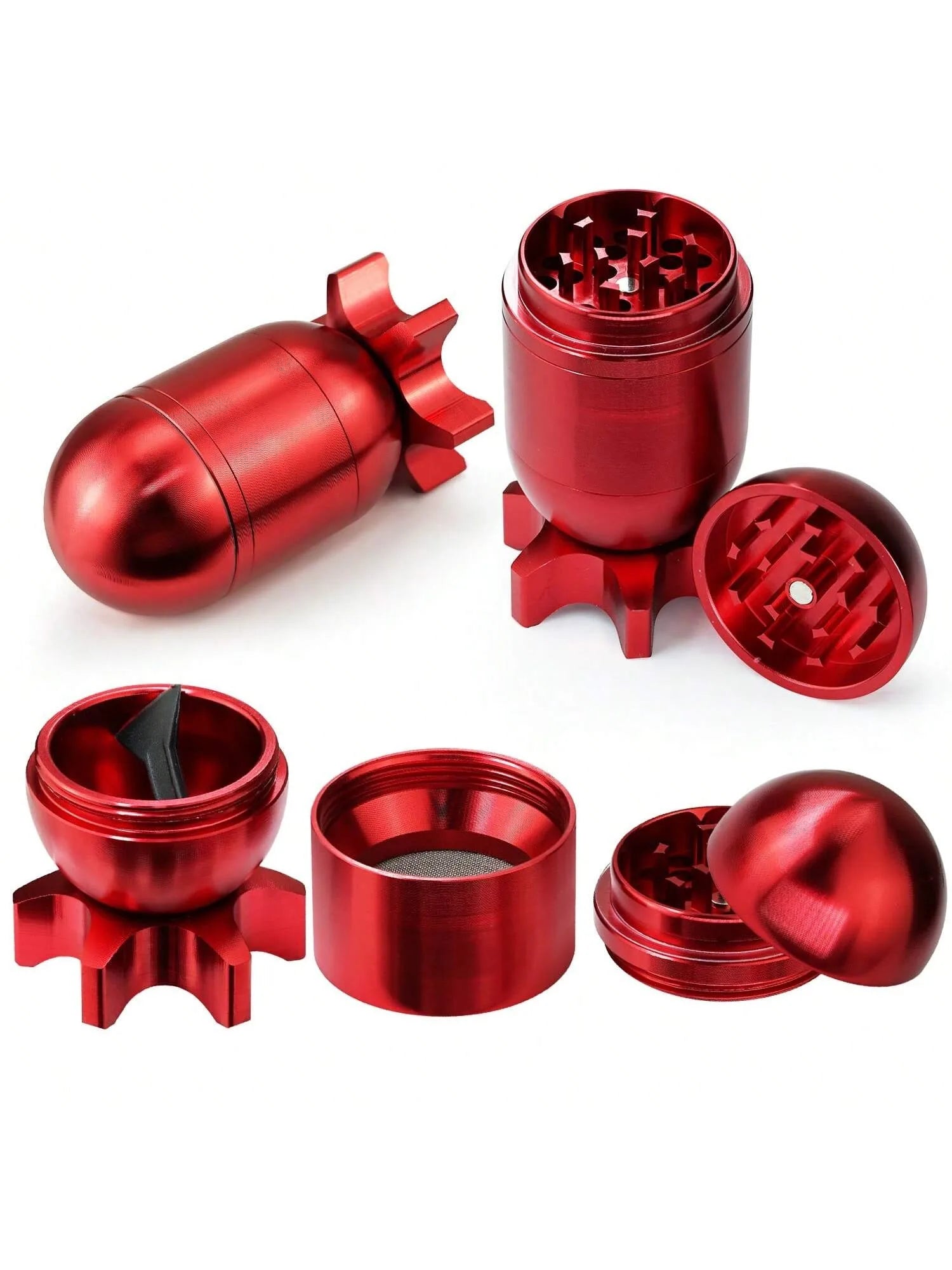 4-Layer Missile Shape Tobacco Grinder 1.5" Cute Aluminum Alloy Spice Grinder Cigarette Herb Manual Grinder with Cleaning Brush
