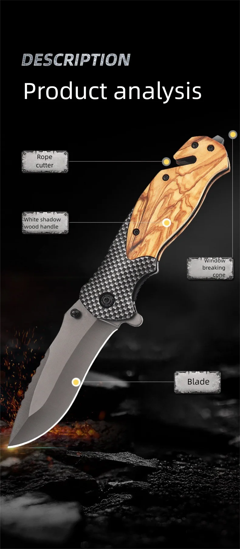 Multifunctional All Steel Portable Folding Knife Outdoor Tactical Camping Survival Fruit Hunting Tool Knife