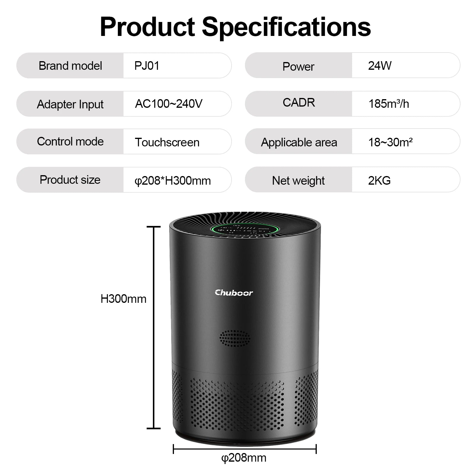 Chuboor Air Purifiers for Home H13 True HEPA for Bedroom Room kitchen washroom for Smoke and Dust Pollen Odors PM2.5 Detection
