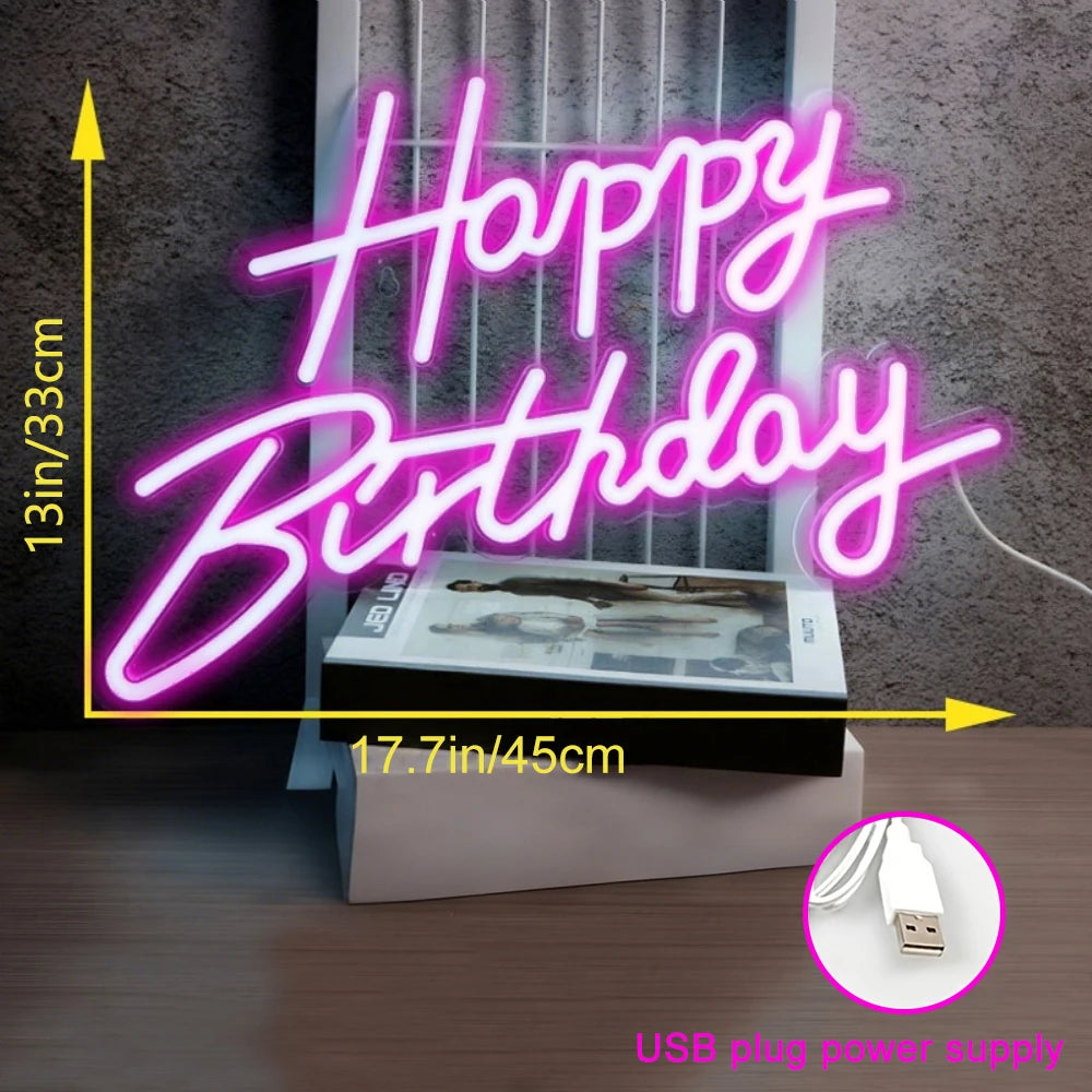 Pink/Cool White/Warm White Light Happy Birthday Neon Light Sign, Suitable for Restaurant Parties, Holiday Decorations, Party Venues, Bedroom Surprises, Living Room Gatherings, and as an Essential Photo Prop