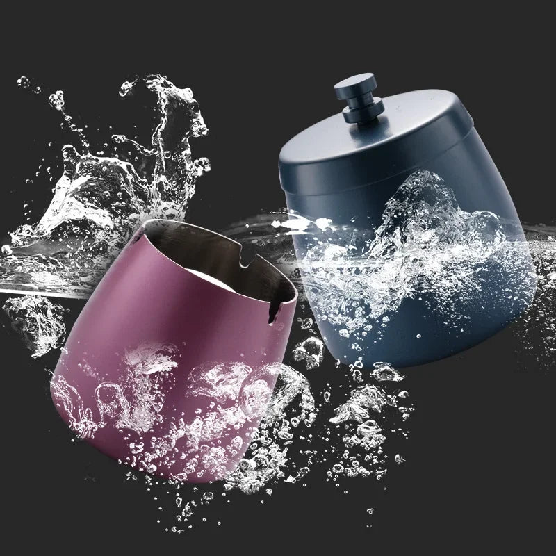 Portable Stainless Steel Ashtray U Groove, Creative Cigar Ashtrays with Cover, Windproof Smokeless Ashtray for Household Hotel