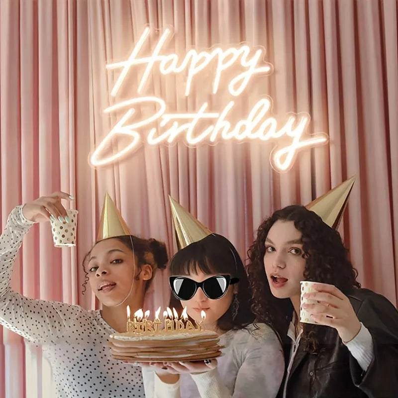 Pink/Cool White/Warm White Light Happy Birthday Neon Light Sign, Suitable for Restaurant Parties, Holiday Decorations, Party Venues, Bedroom Surprises, Living Room Gatherings, and as an Essential Photo Prop